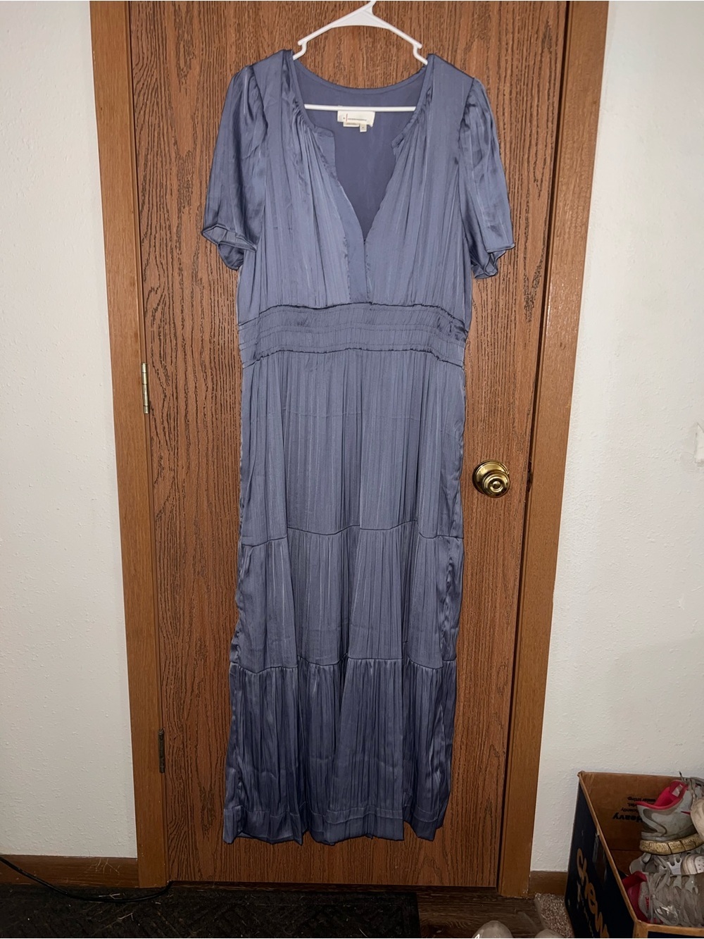 Anthropologie Slate Blue V-Neck Maxi Dress